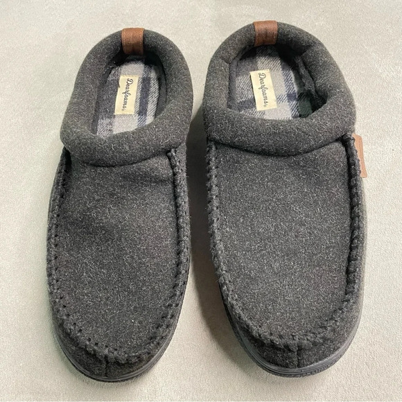 Dearfoams Men's Wool Slippers Clog Shoe L 11-12 Slip On Memory Foam Black - Picture 2 of 11